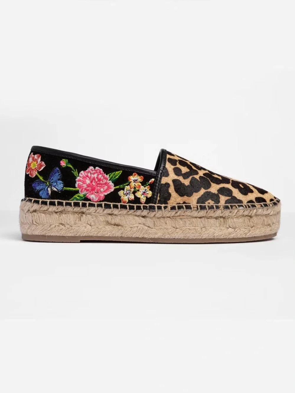 Johnny Was Garden Leopard Espadrille Slip On Platform Suede